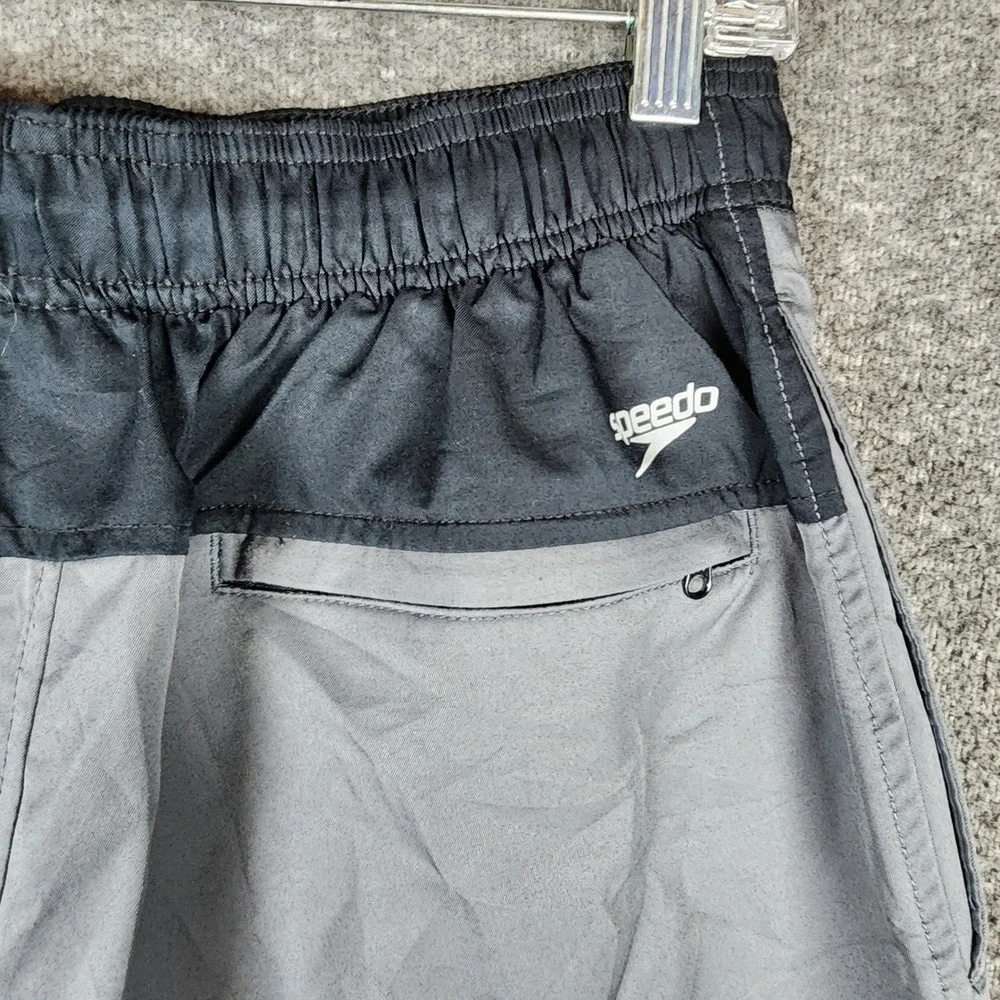Speedo Swim Trunks Mens Small Grey Black Colorblock Athletic Board Shorts